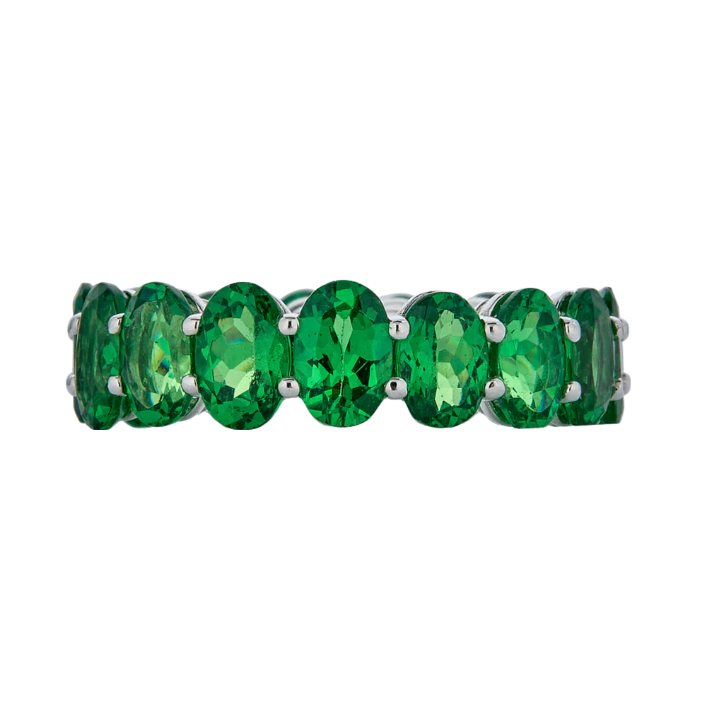 White Gold Eternity Oval Band - Tsavorite