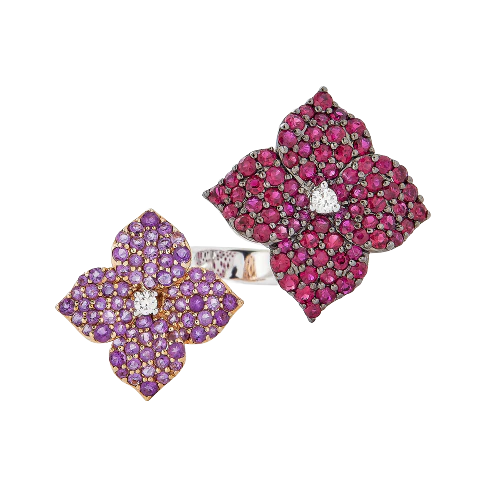 White Gold Fiore Double Flower Ring - Amethyst
