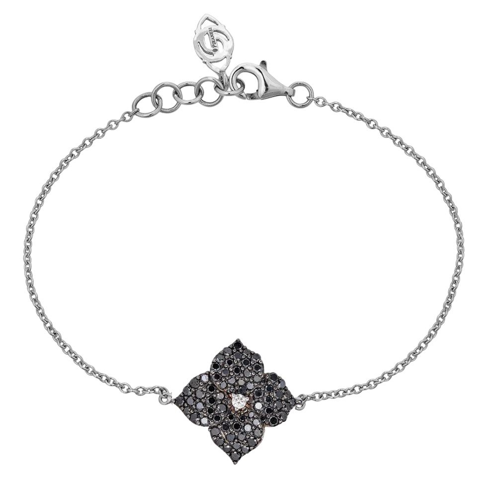 White Gold Fiore Small Flower Bracelet - Black Diamond