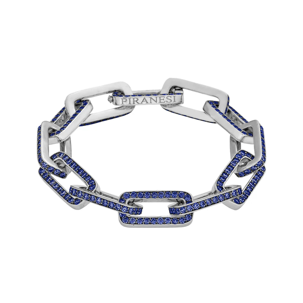 White Gold Link Bracelet - Blue Sapphire