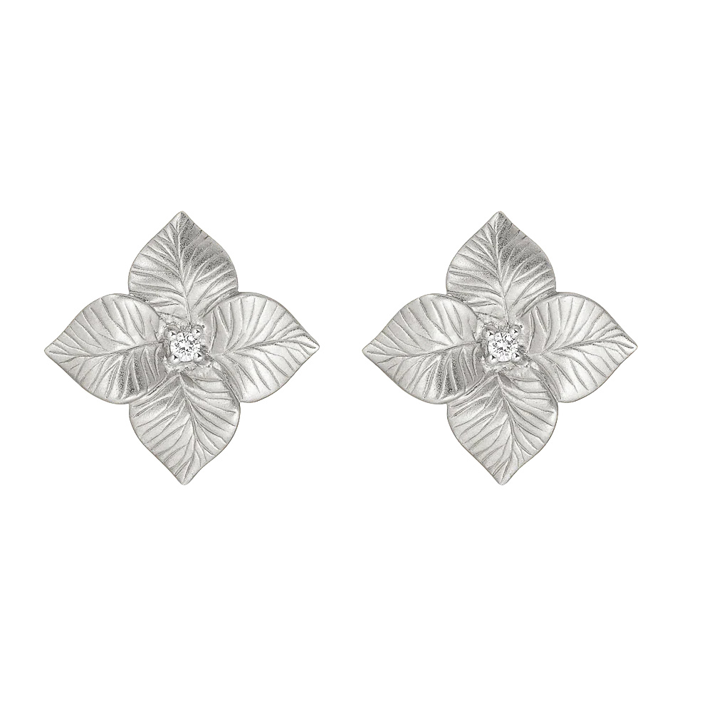White Gold Oro Fiore Large Flower Earrings