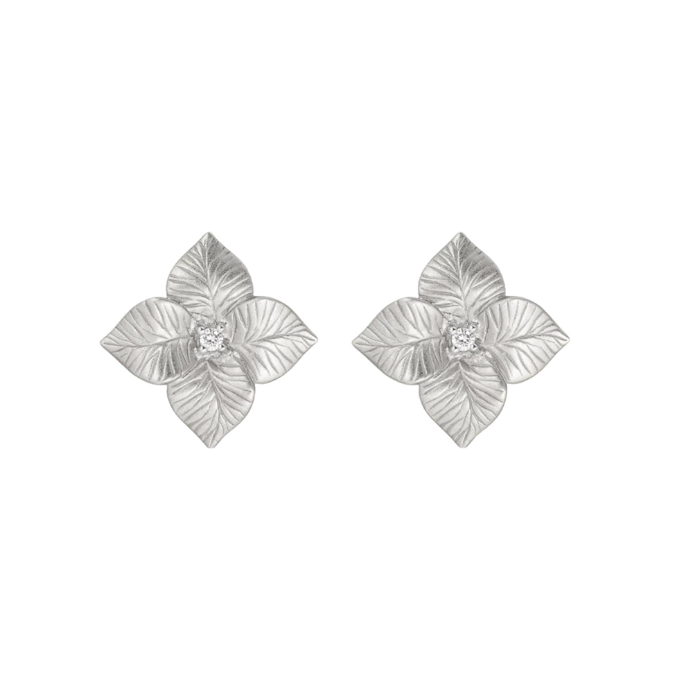 White Gold Oro Fiore Small Flower Earrings