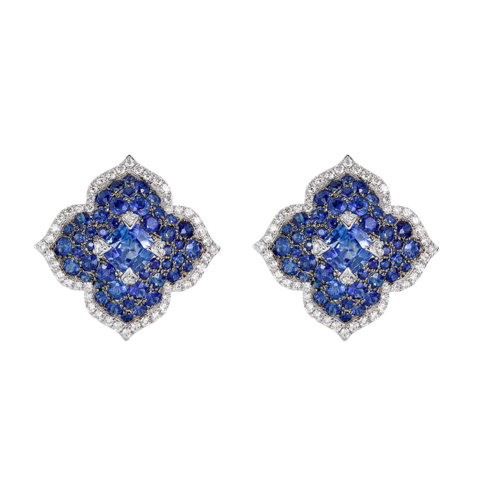 White Gold Pasha Stud Earrings - Blue Sapphire