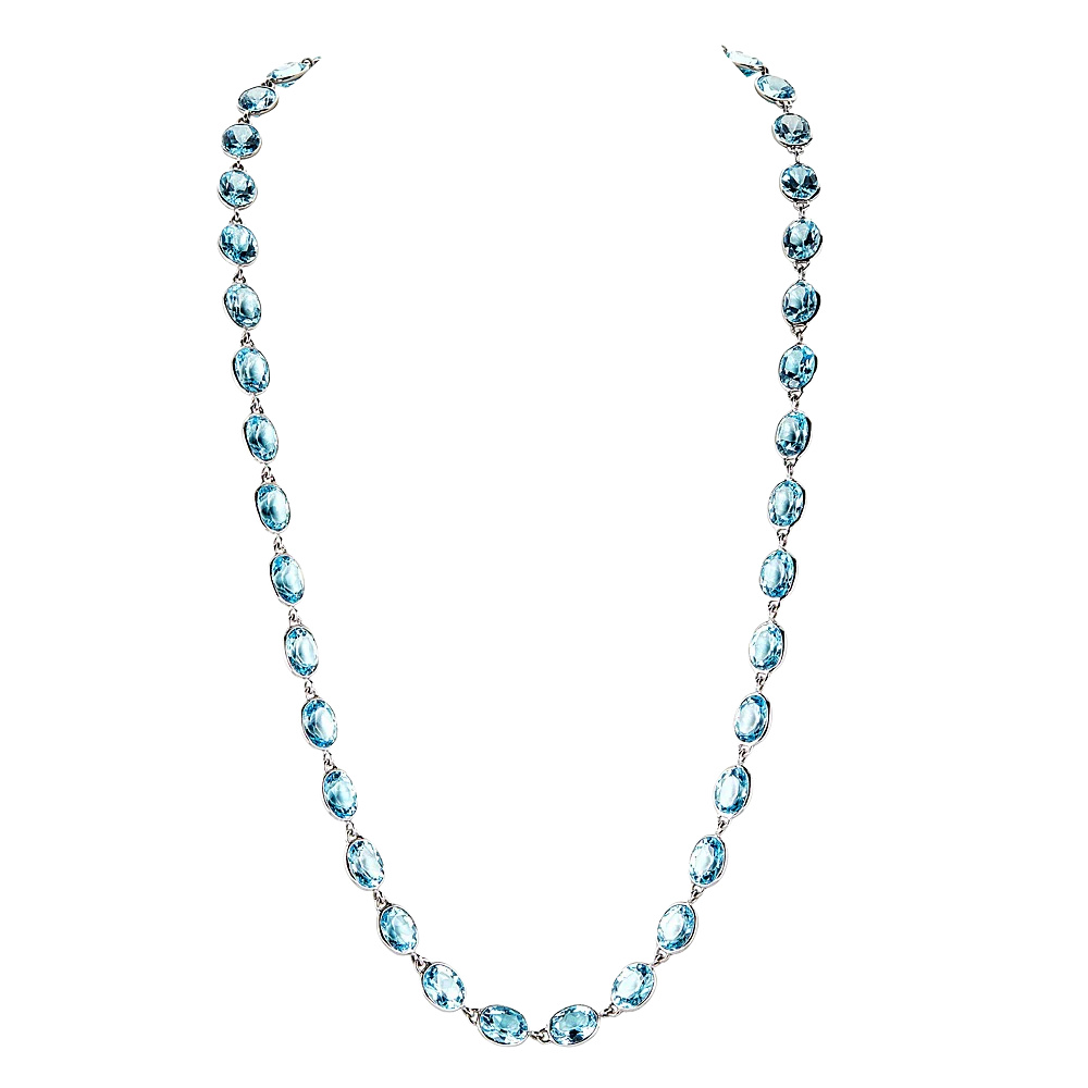 White Gold Pietra Oval Chain Necklace - Blue Topaz