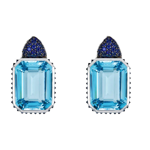 White Gold Pietra Small Reverse Set Earrings - Blue Topaz