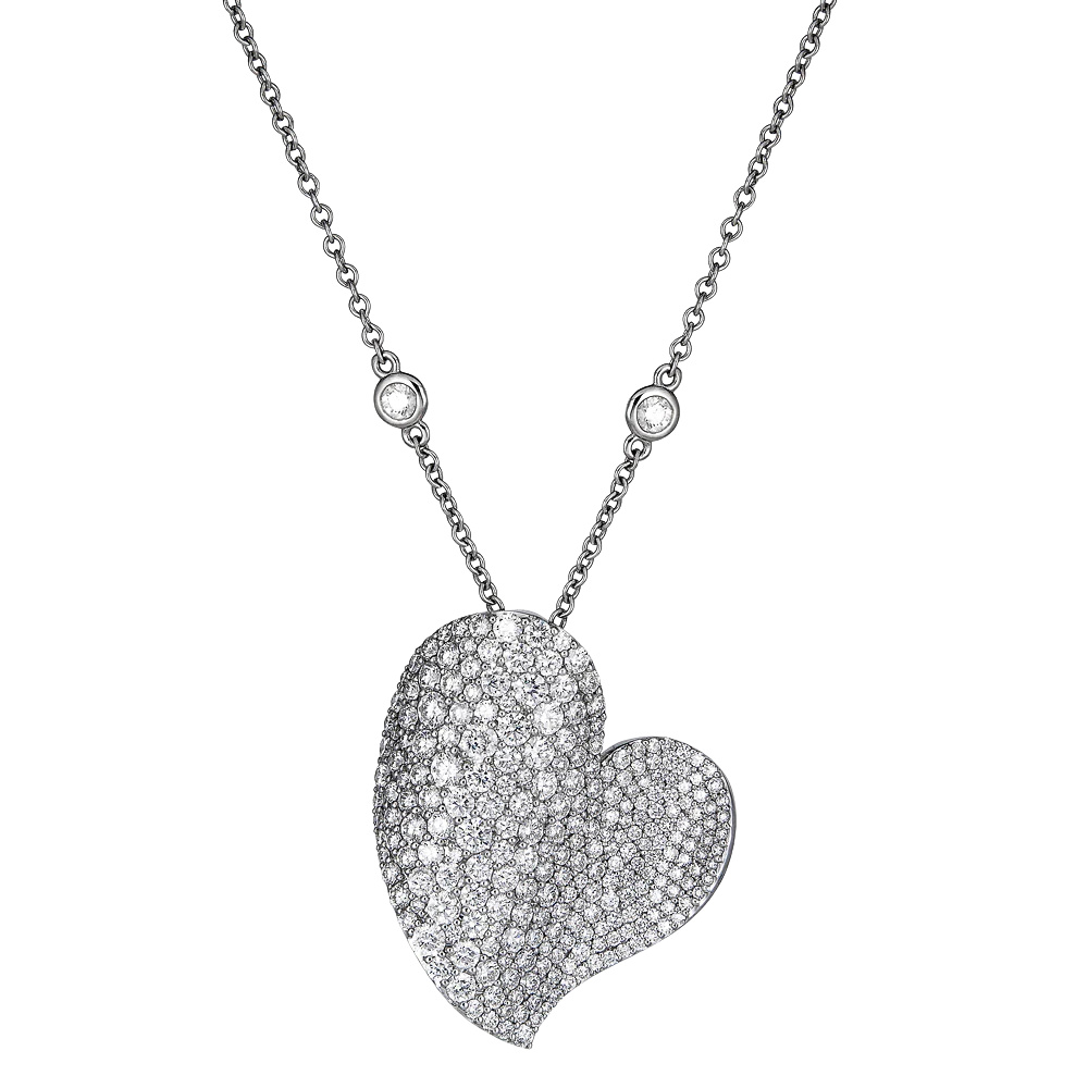 White Gold Wave Heart Large Necklace