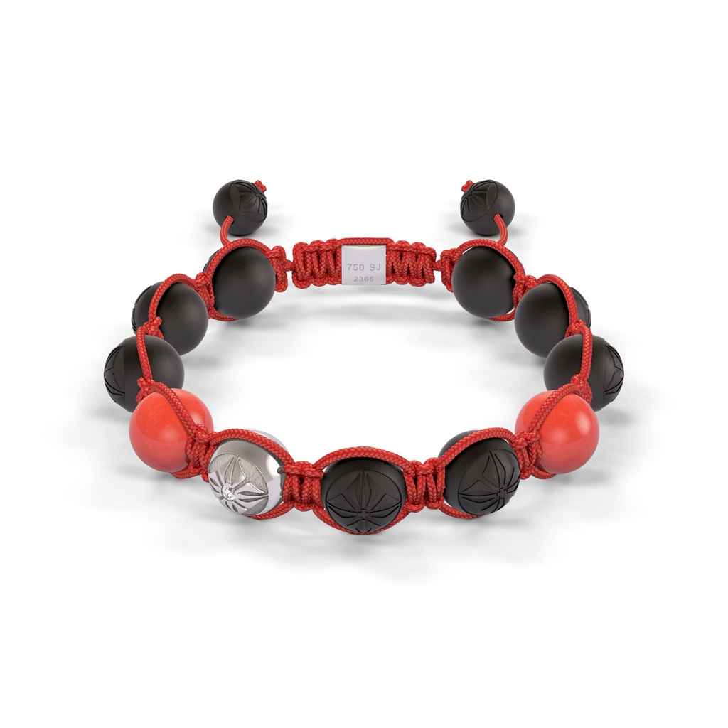 Shamballa Jewels White Gold Diamond & Coral 10mm Braided Bead Bracelet