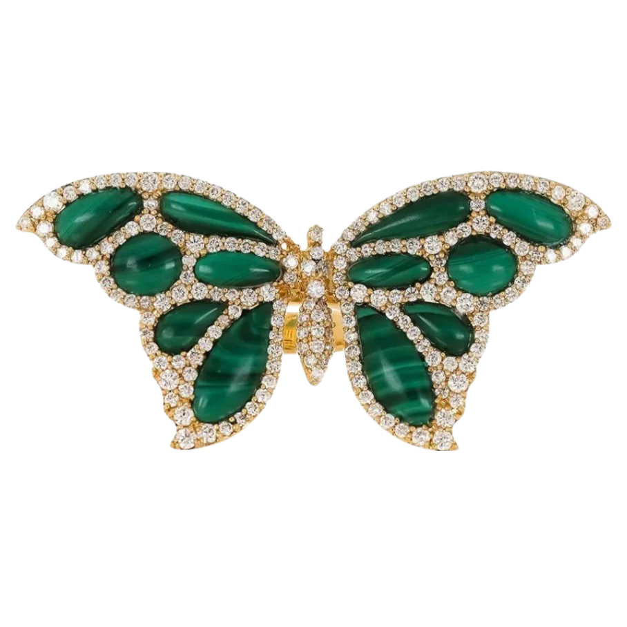 Yellow Gold Capri Butterfly Ring - Malachite