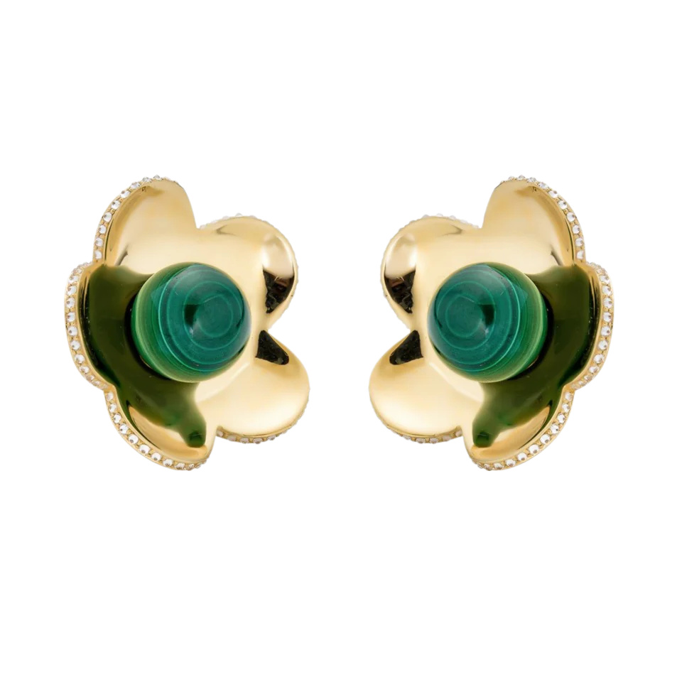 Yellow Gold Capri Cinque Bead Earring - Malachite