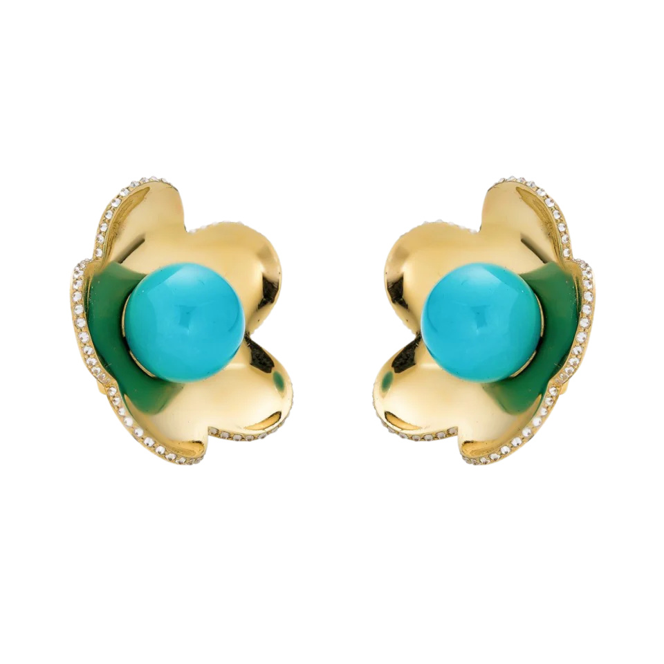 Yellow Gold Capri Cinque Bead Earring - Turquoise