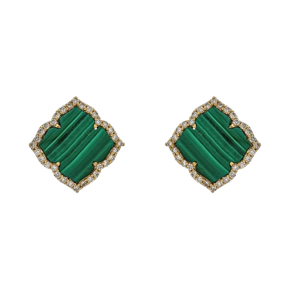 Yellow Gold Capri Small Flower Earrings - Malachite