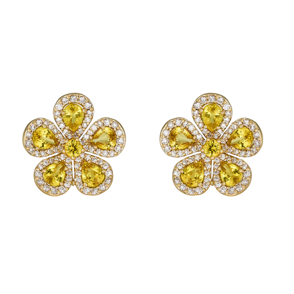 Yellow Gold Classic Flower Earrings - Yellow Sapphire