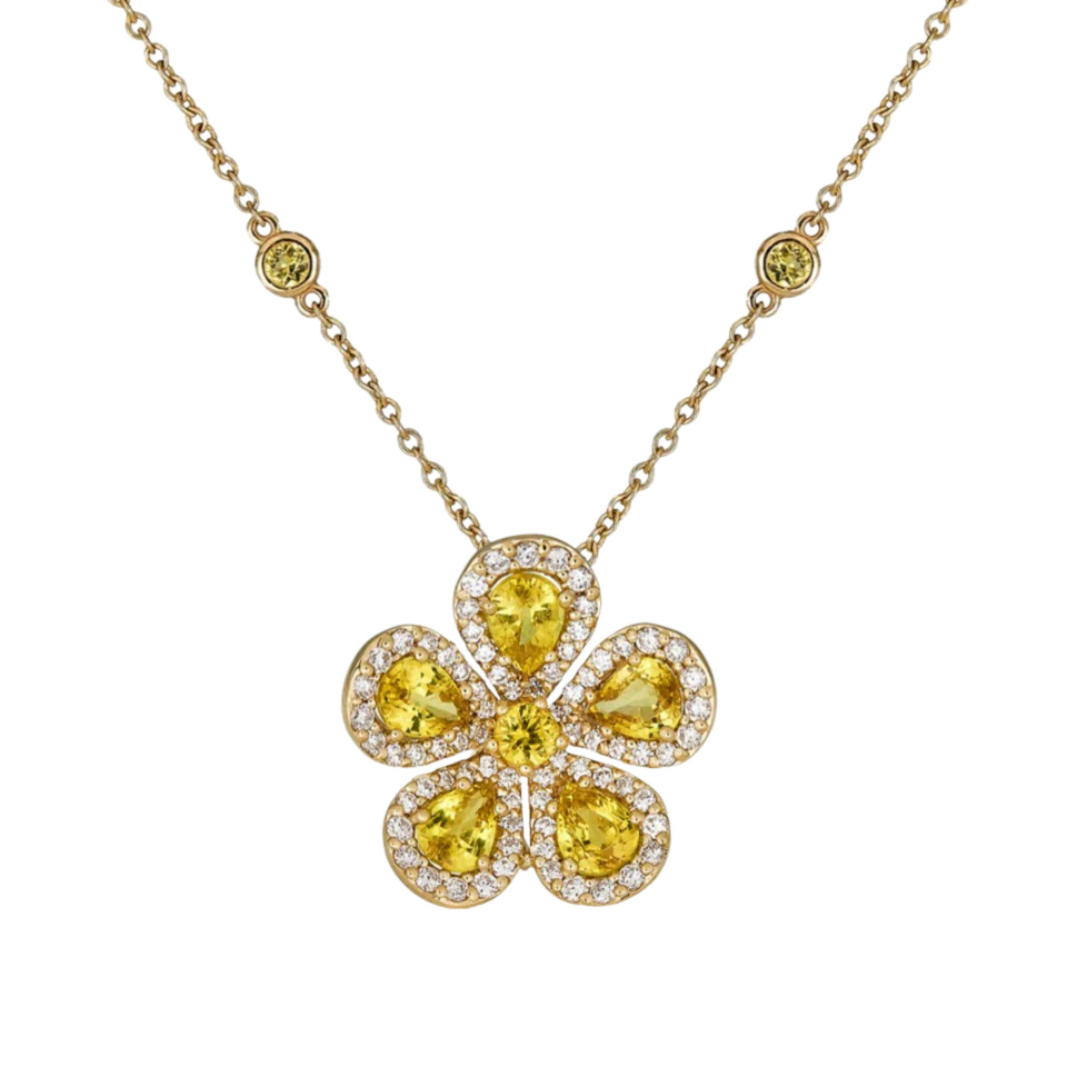 Yellow Gold Classic Flower Large Necklace - Yellow Sapphire