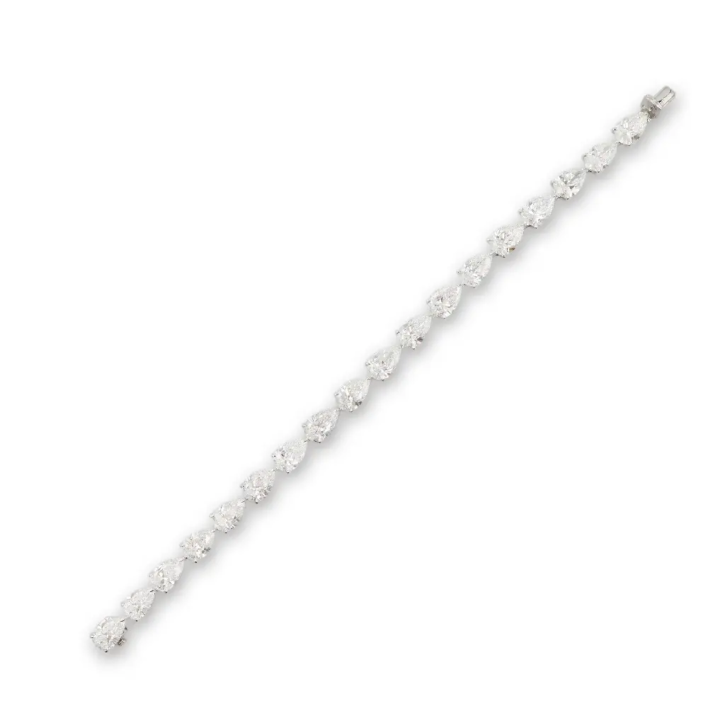 White Gold Pear Shape Diamond Tennis Bracelet