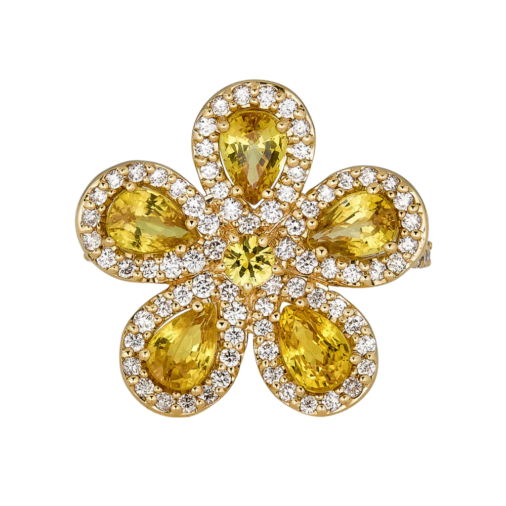 Yellow Gold Classic Flower Ring - Yellow Sapphire