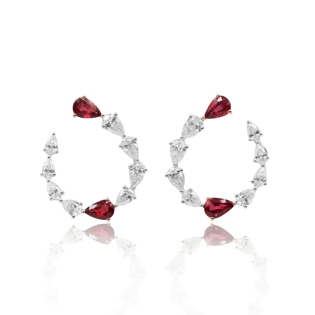 White Gold Diamond & Ruby Earrings