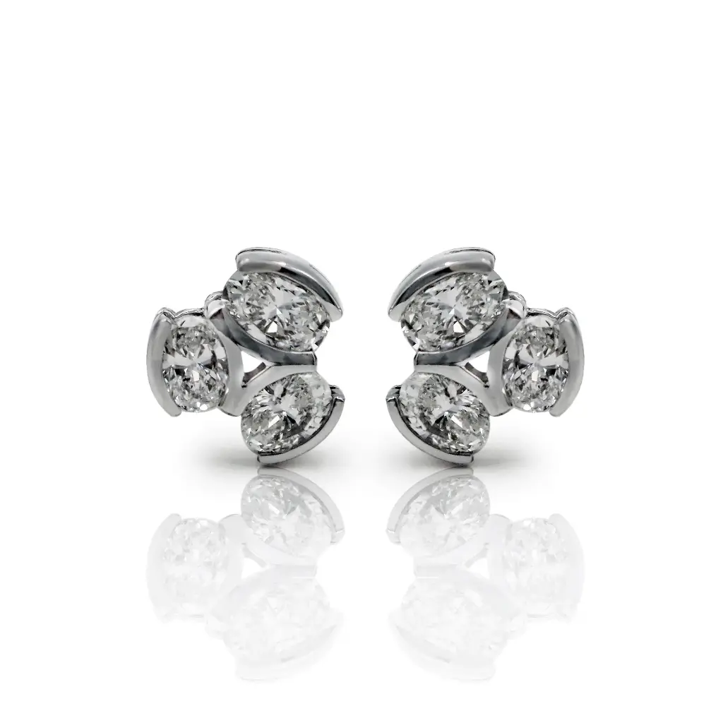 White Gold Trio Oval Diamond Stud Earrings