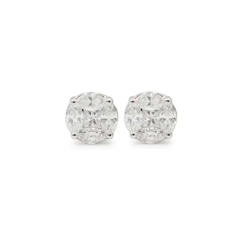 White Gold Illusion Diamond Stud Earrings