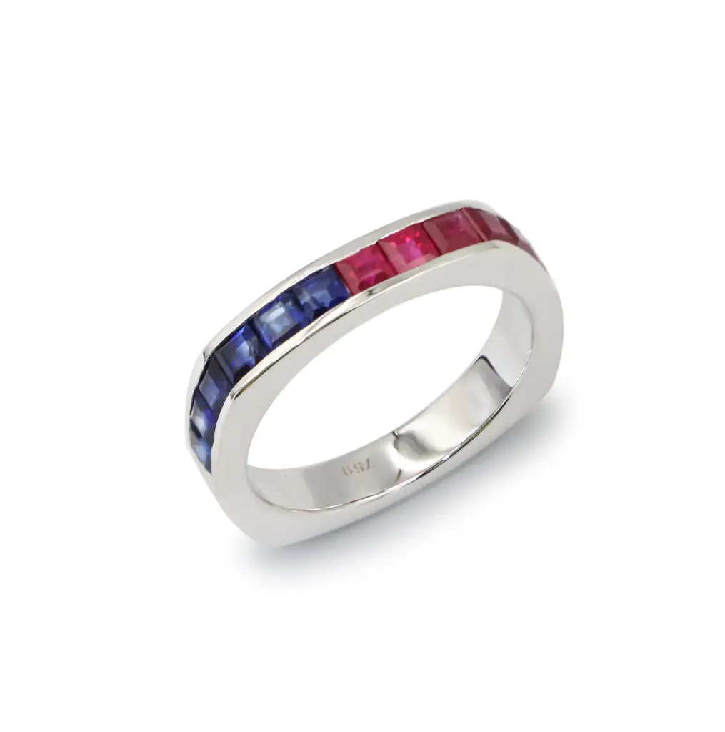 White Gold Sapphire & Ruby Ring