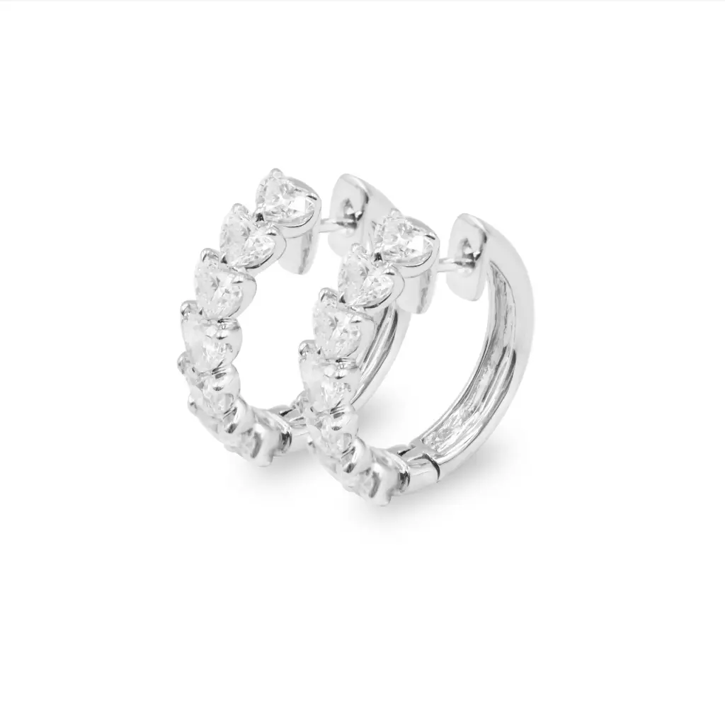 White Gold Heart Shape Diamond Hoop Earrings
