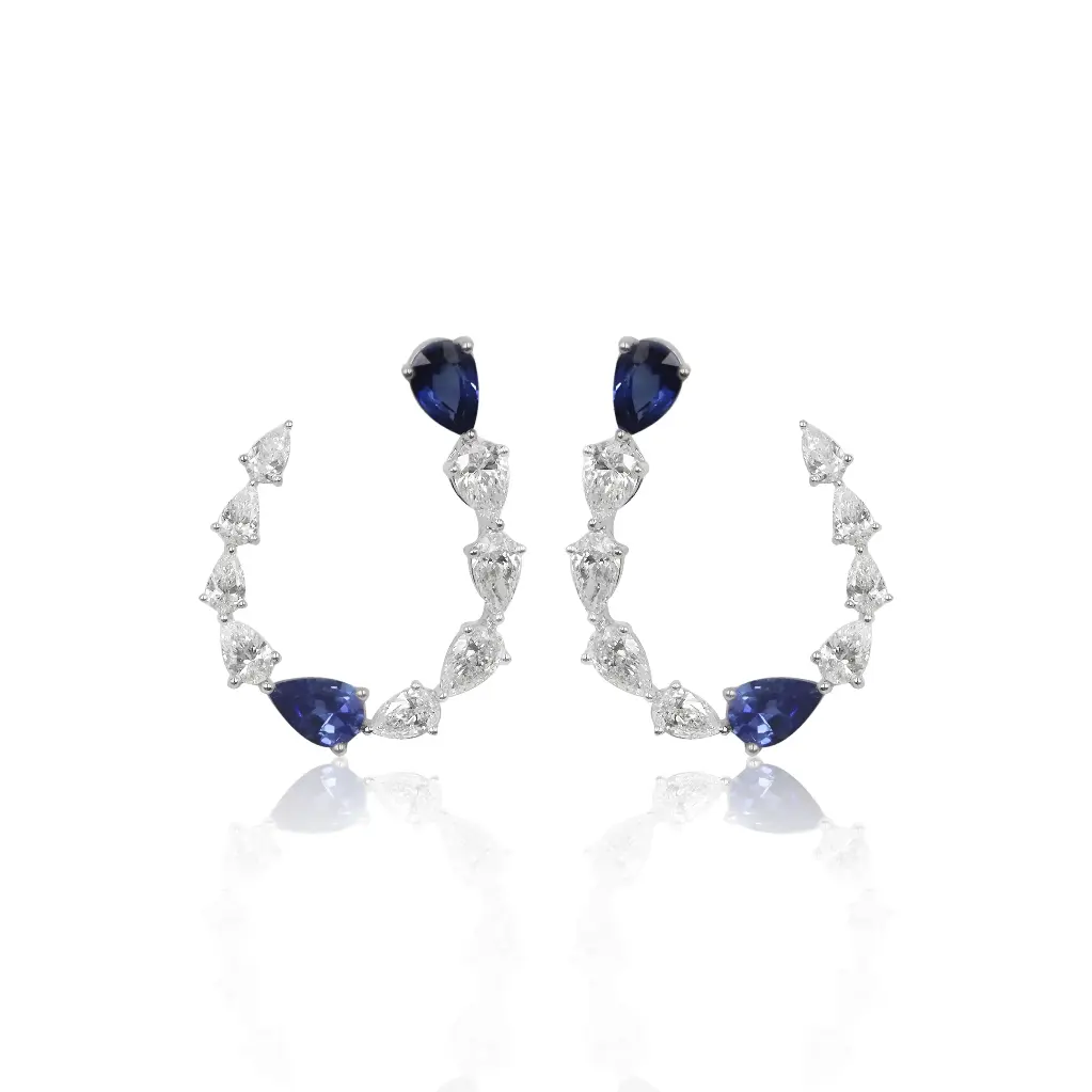 White Gold Diamond & Sapphire Hoop Earrings
