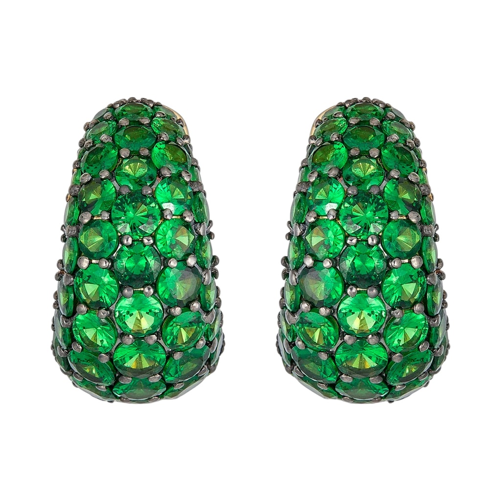 Yellow Gold Dome Huggie Earring - Tsavorite
