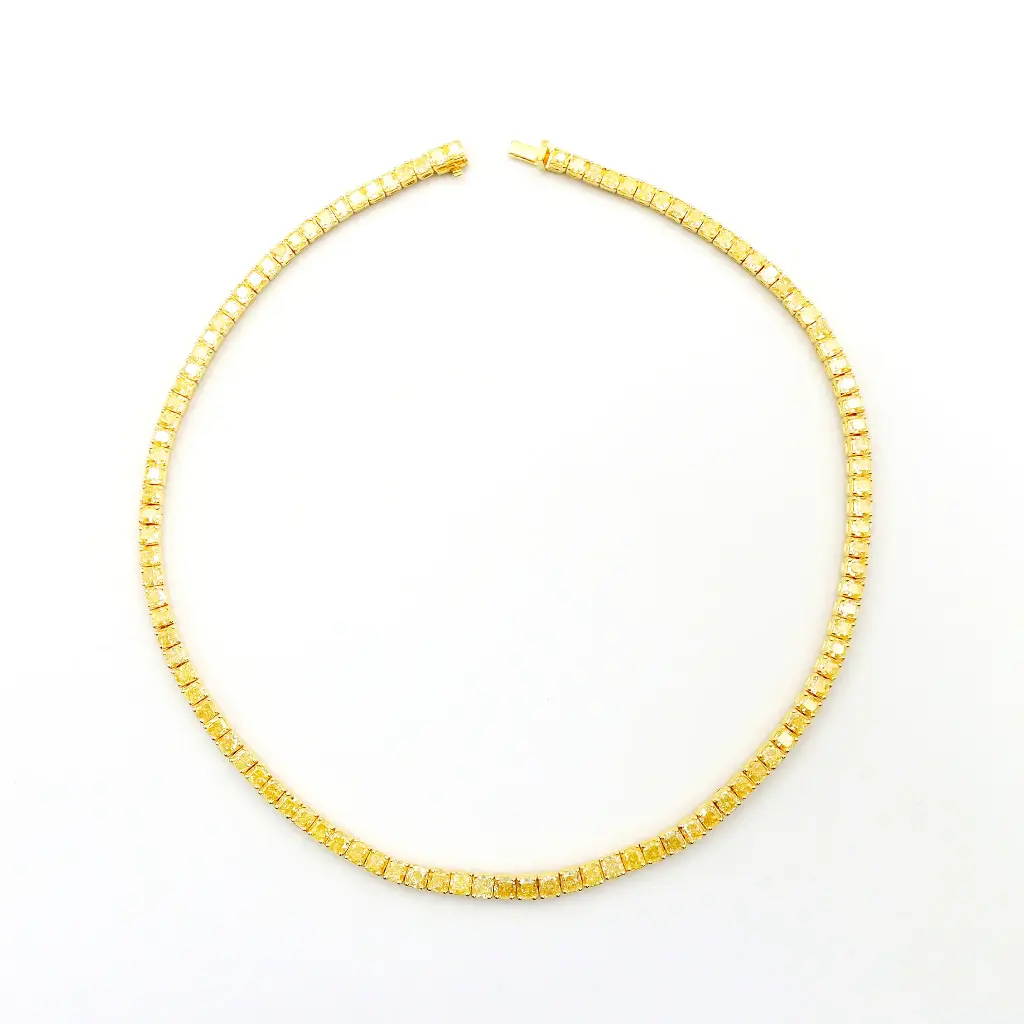 Fancy Yellow Diamond Cushion Cut Tennis Necklace