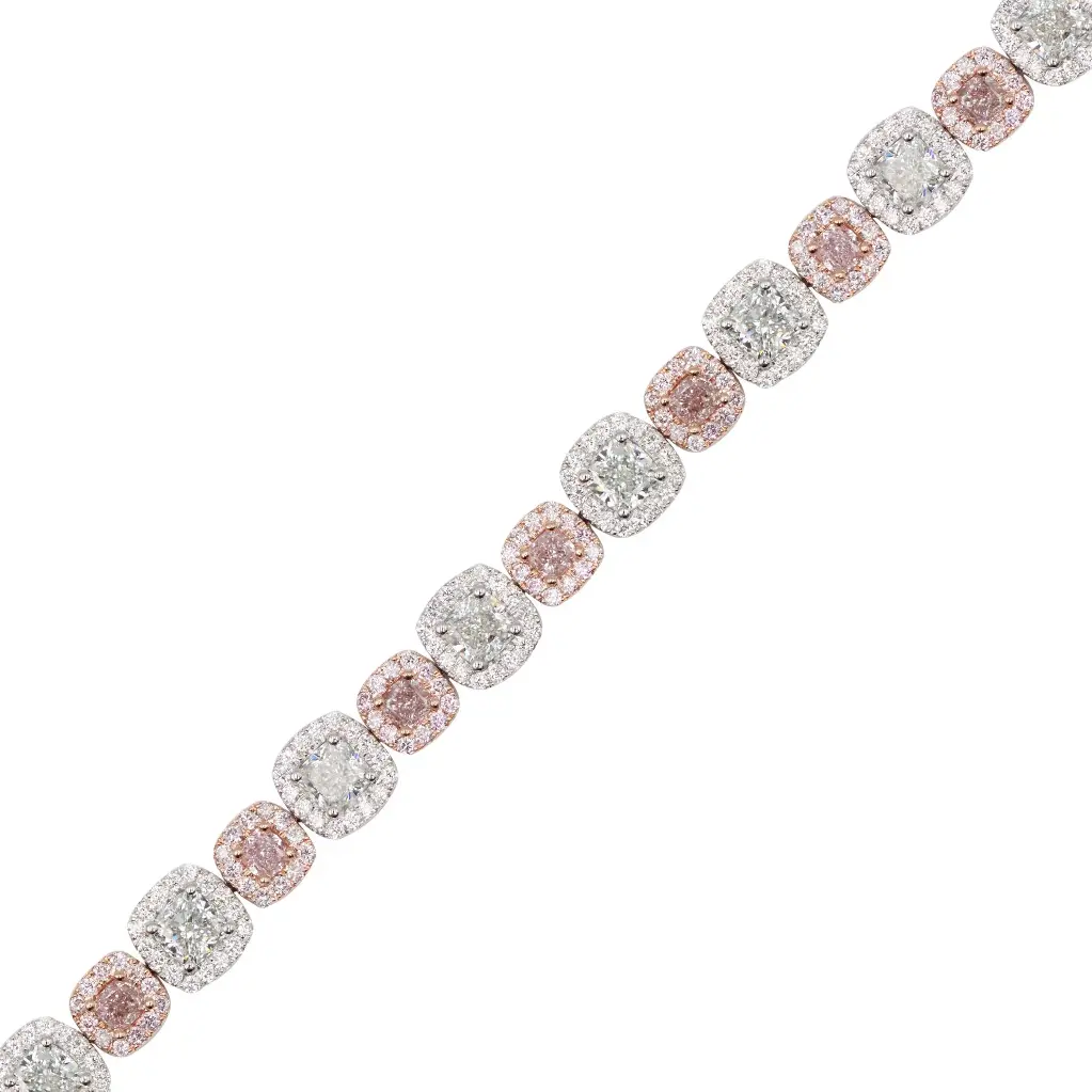 Pink & White Diamond Halo Cocktail Bracelet