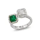 White Diamond & Emerald Double Stone Ring