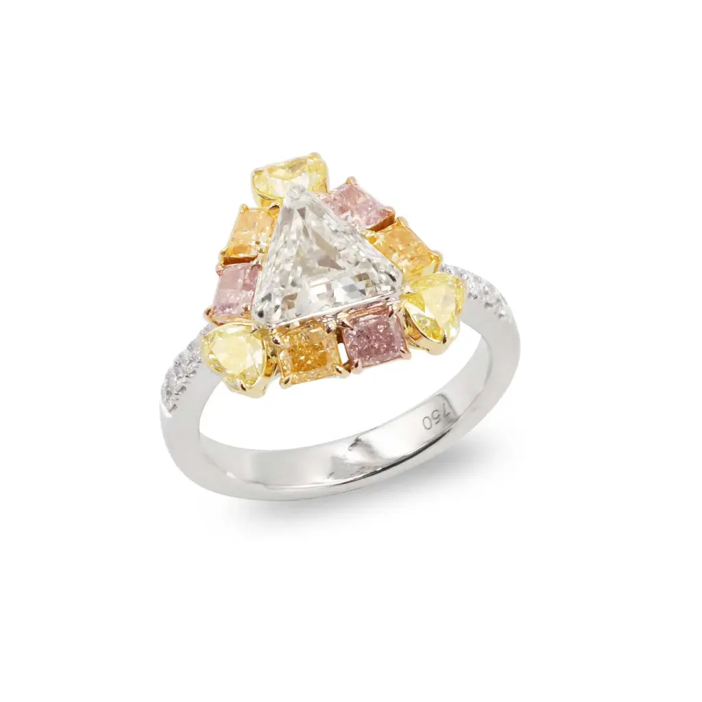Yellow, White & Pink Diamond Tri Ring