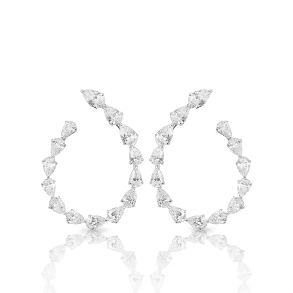 White Gold & Diamond Pear Shape Hoop Style Earrings