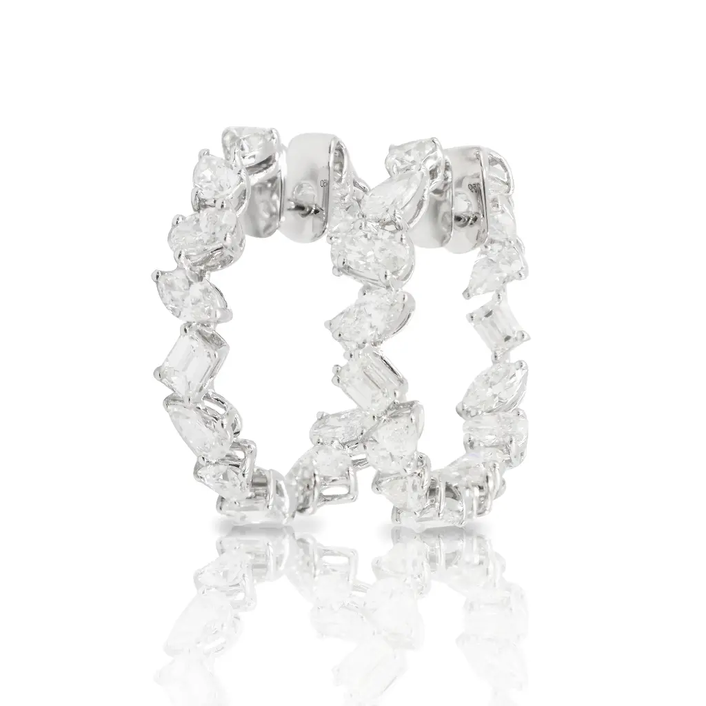 White Gold Mixed Cut Diamond Hoop Earrings