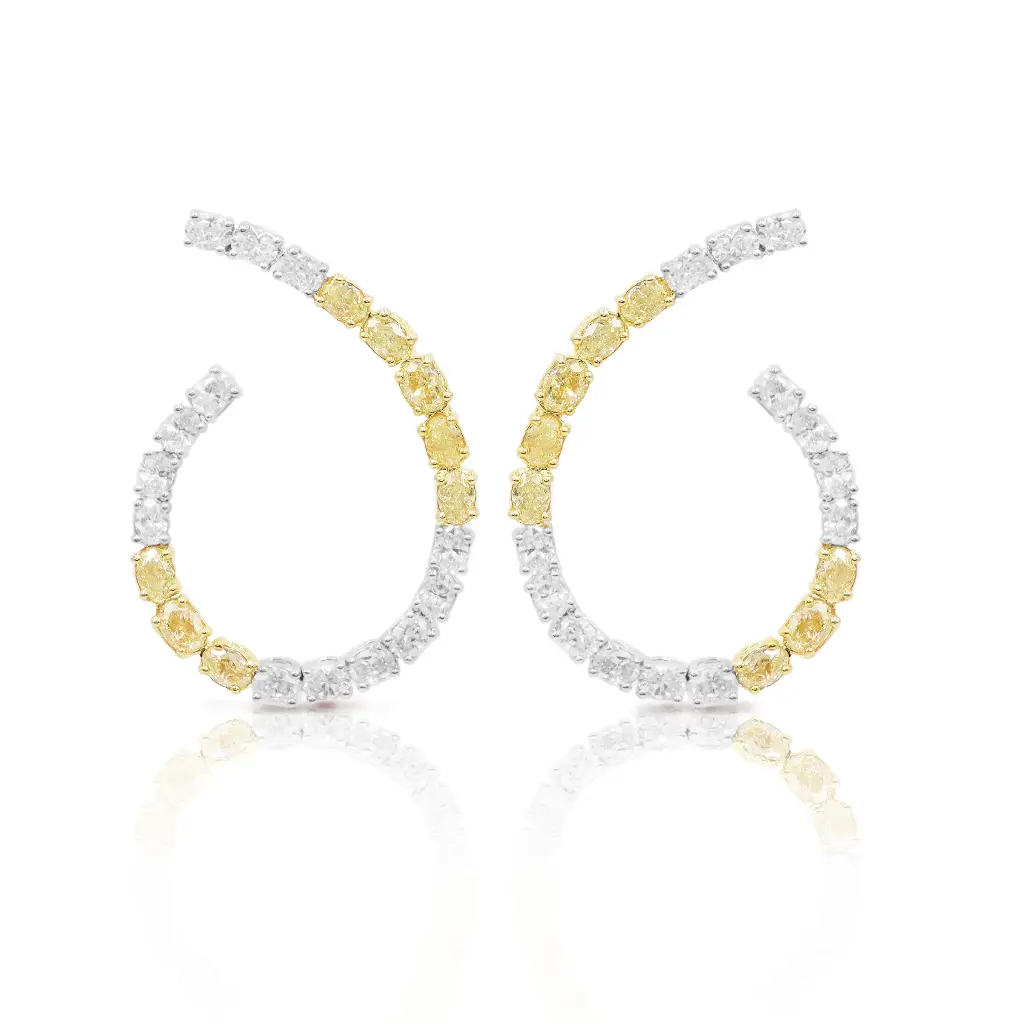 Fancy Yellow & White Diamond Gold Earrings