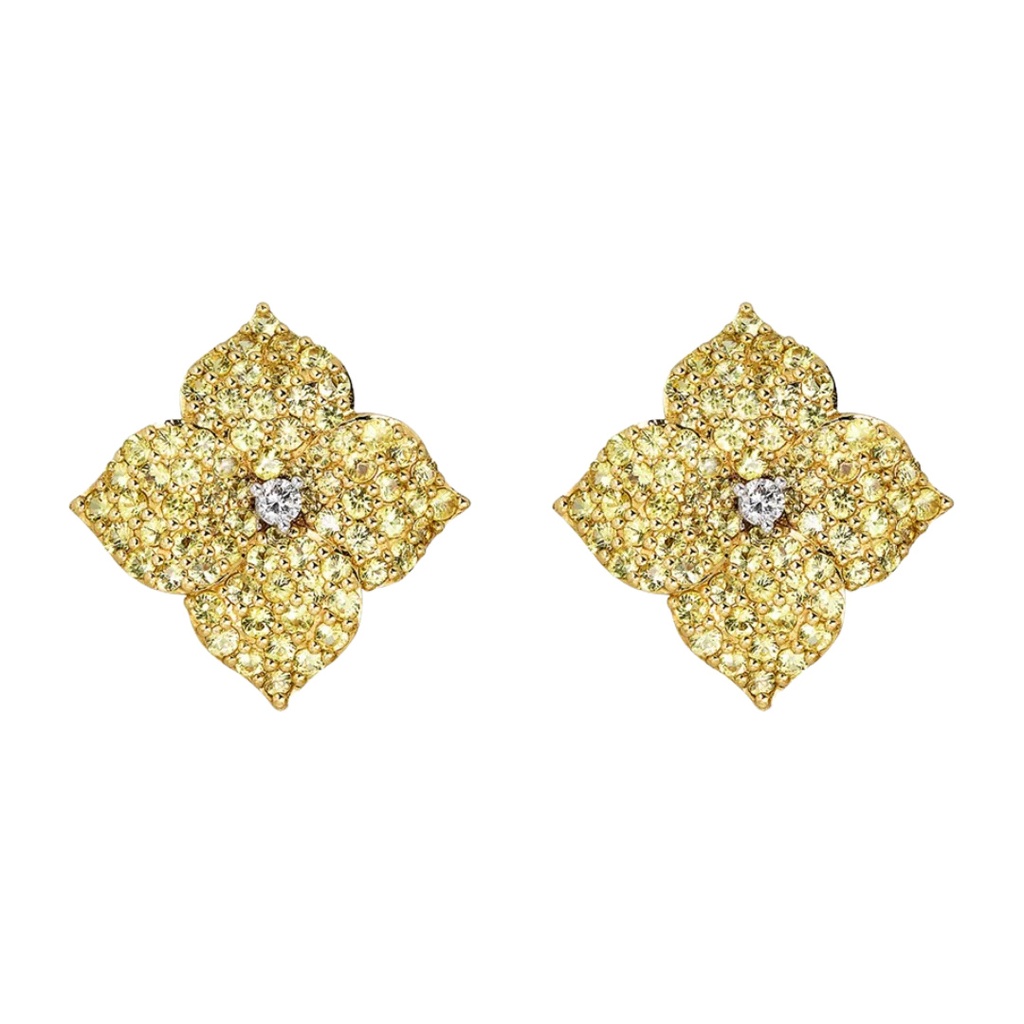 Yellow Gold Fiore Large Flower Earrings - Yellow Sapphire