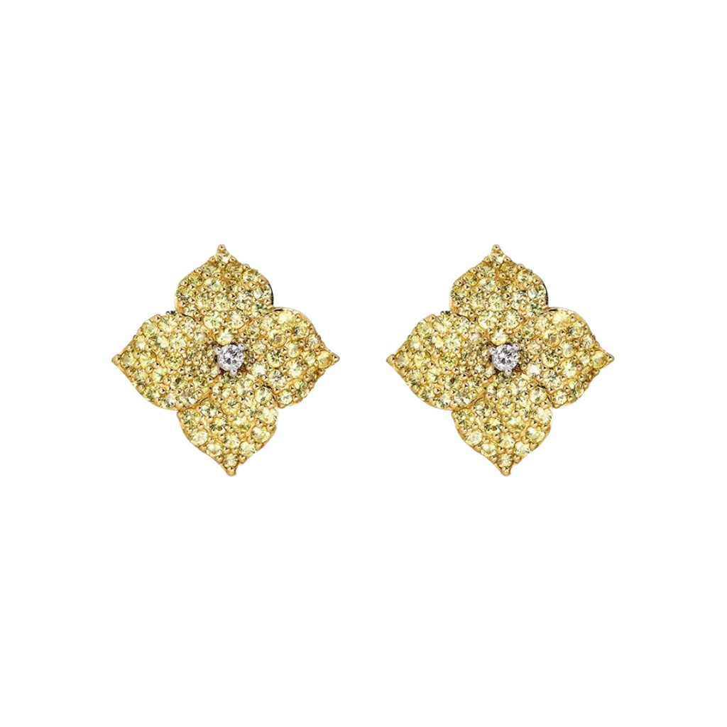 Yellow Gold Fiore Small Flower Earrings - Yellow Sapphire