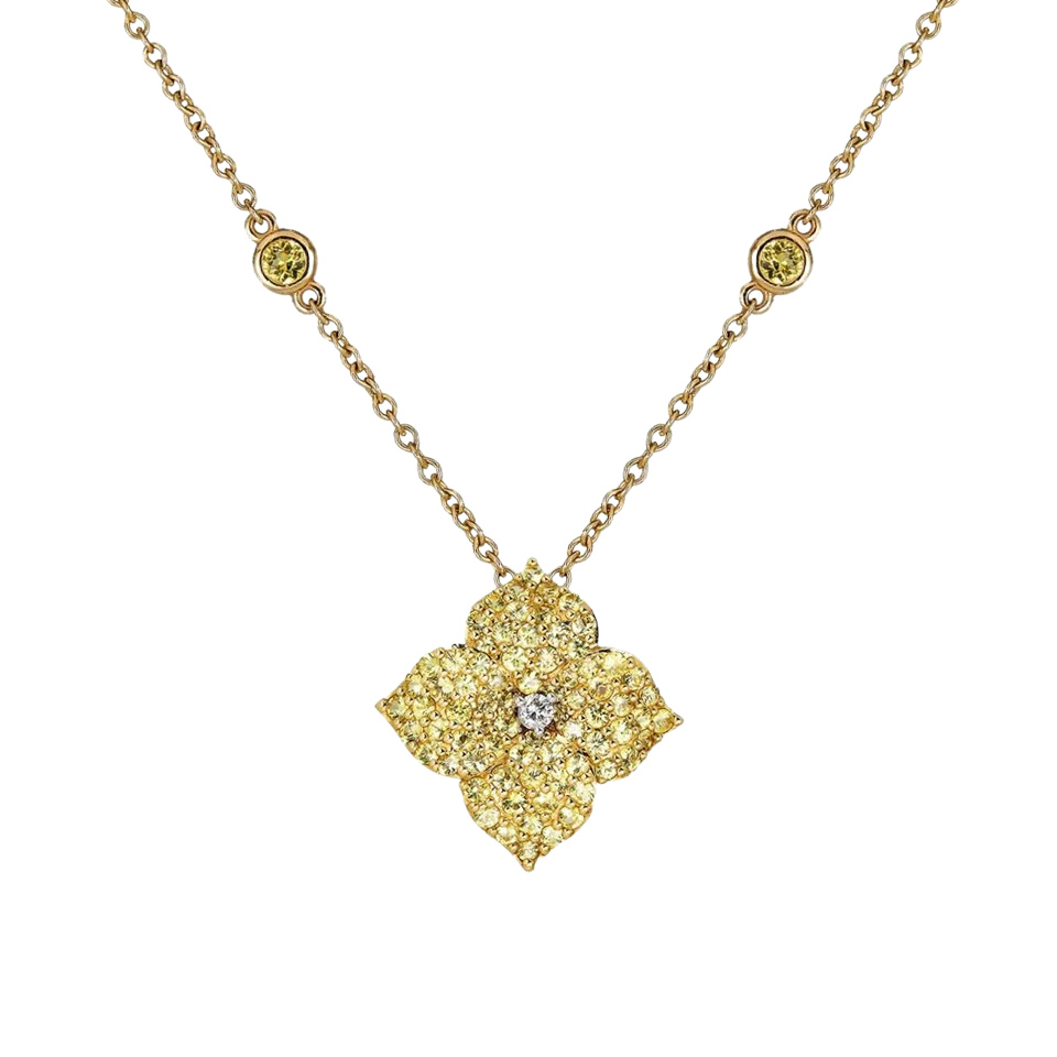 Yellow Gold Fiore Small Flower Necklace - Yellow Sapphire