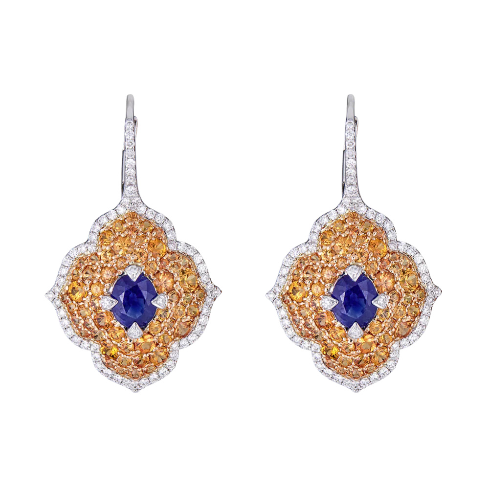 Yellow Gold Pasha Drop Earrings - Orange Sapphire