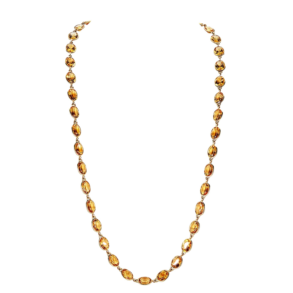 Yellow Gold Pietra Oval Chain Necklace - Yellow Citrine