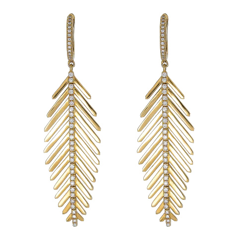Yellow Gold Short Feather Earrings