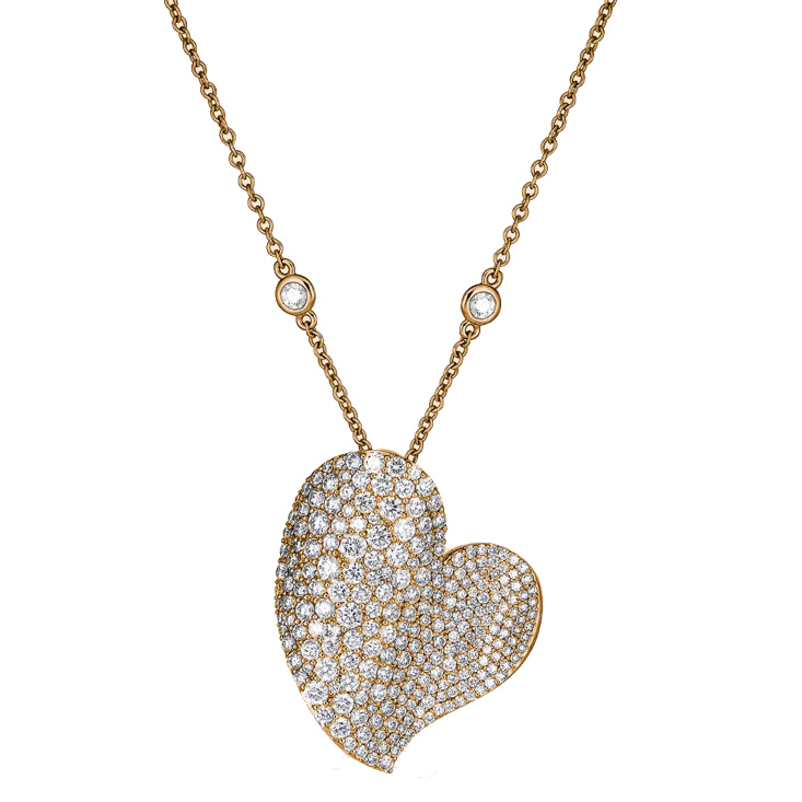 Yellow Gold Wave Heart Large Necklace