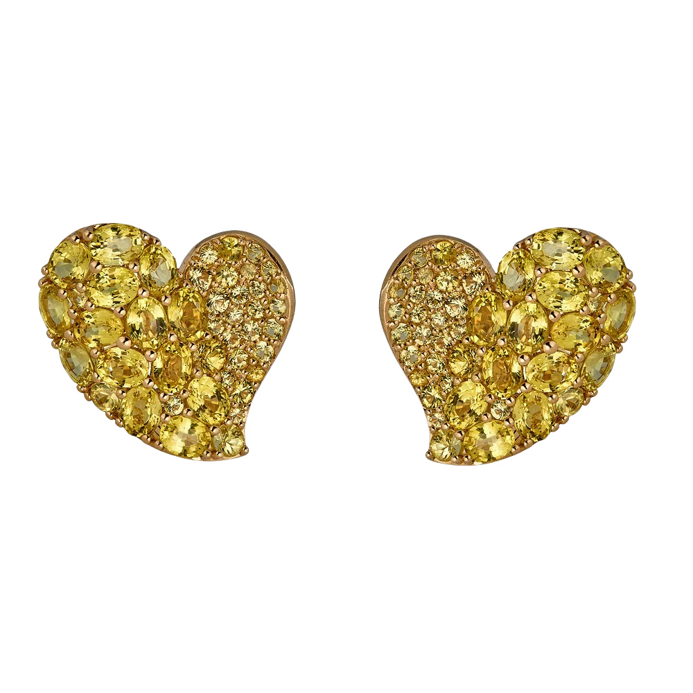 Yellow Gold Wave Heart Medium Earring - Yellow Sapphire