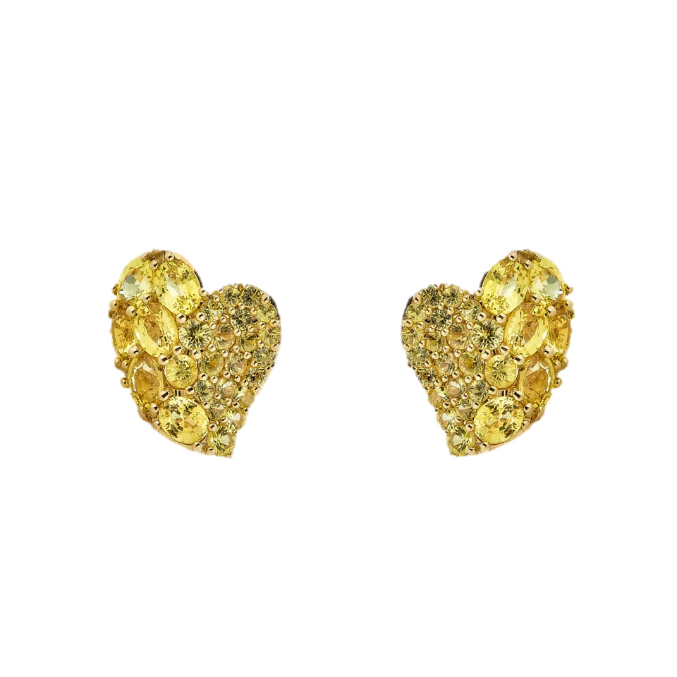 Yellow Gold Wave Heart Small Earring - Yellow Sapphire