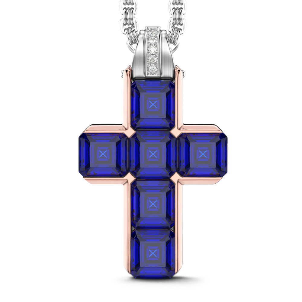Zancan 18K Gold Cross Pendant Necklace With Blue Sapphires