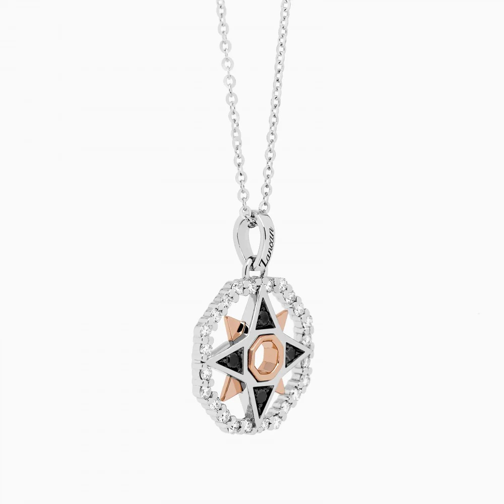 Zancan Gold Necklace With Wind Rose Pendant And Diamonds