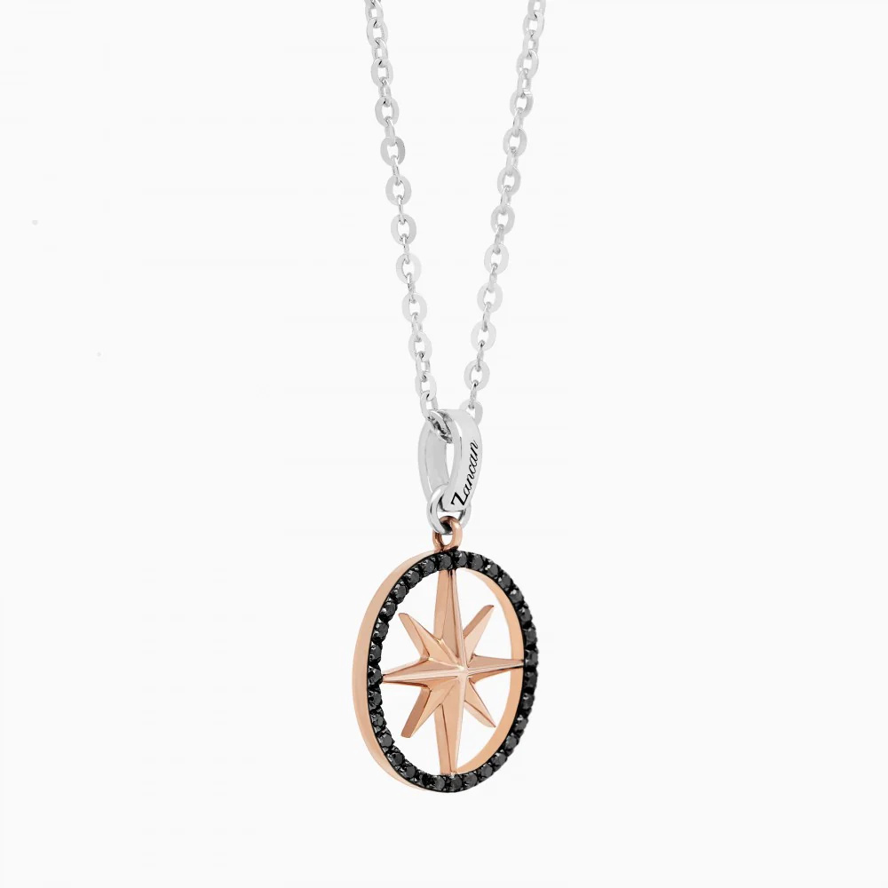 Zancan Gold Necklace With Wind Rose Pendant And Diamonds