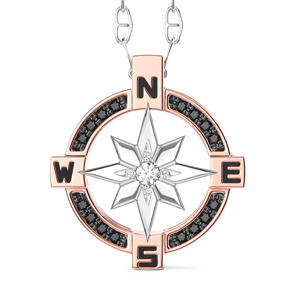 Zancan Gold Necklace With Wind Rose Pendant And Diamonds