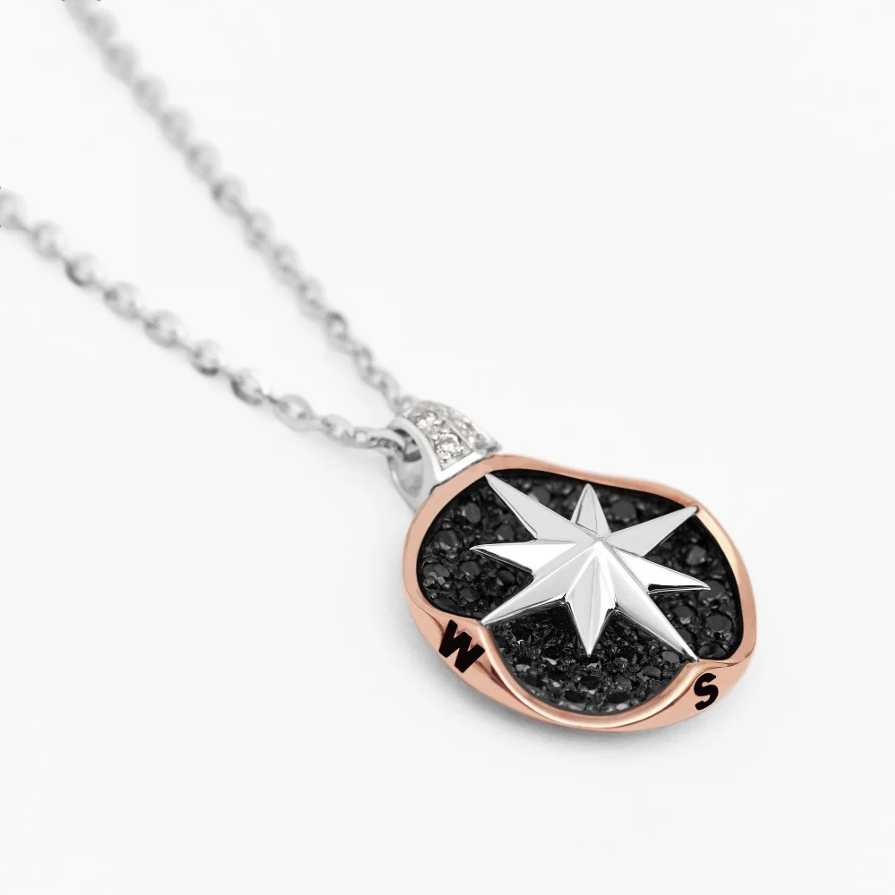 Zancan Gold Necklace With Wind Rose Pendant And Diamonds