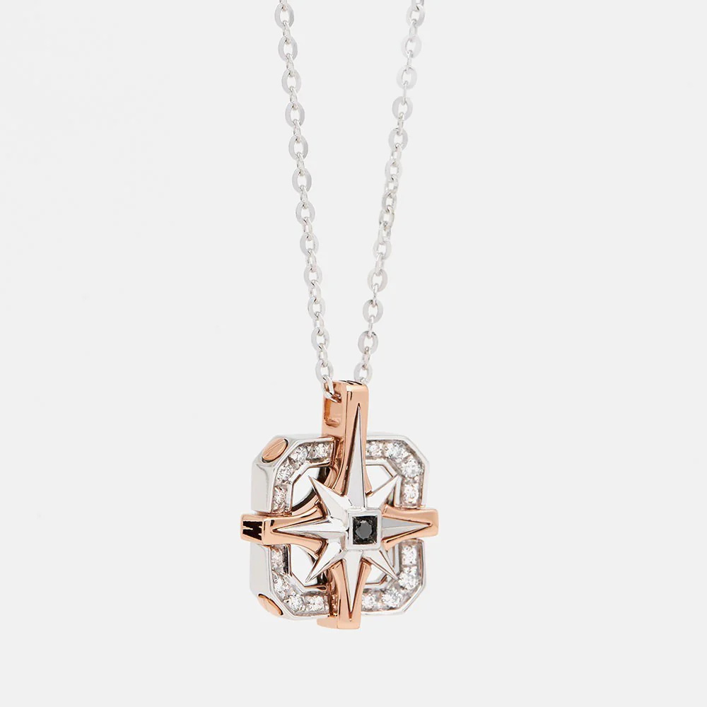 Zancan Gold Necklace With Wind Rose Pendant And Diamonds