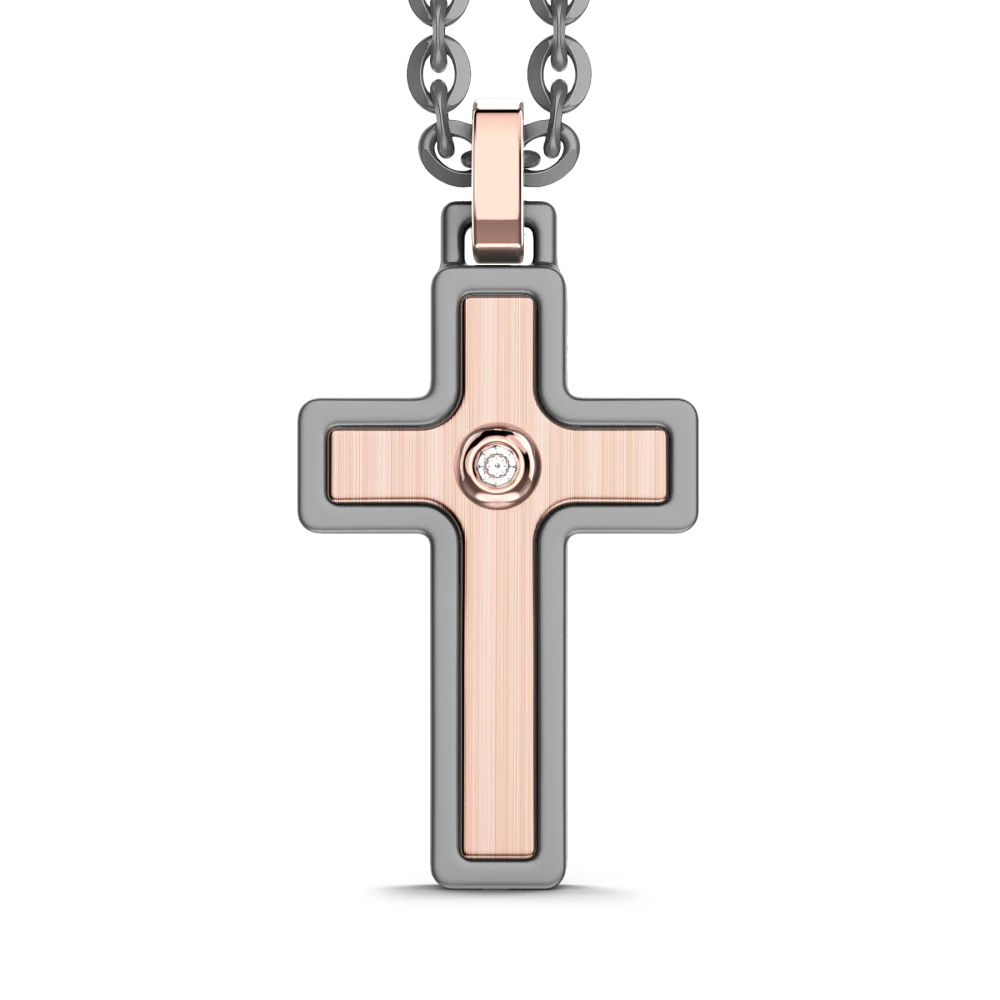 Zancan Necklace In Titanium And 18Kt Gold With Cross Pendant And Diamond