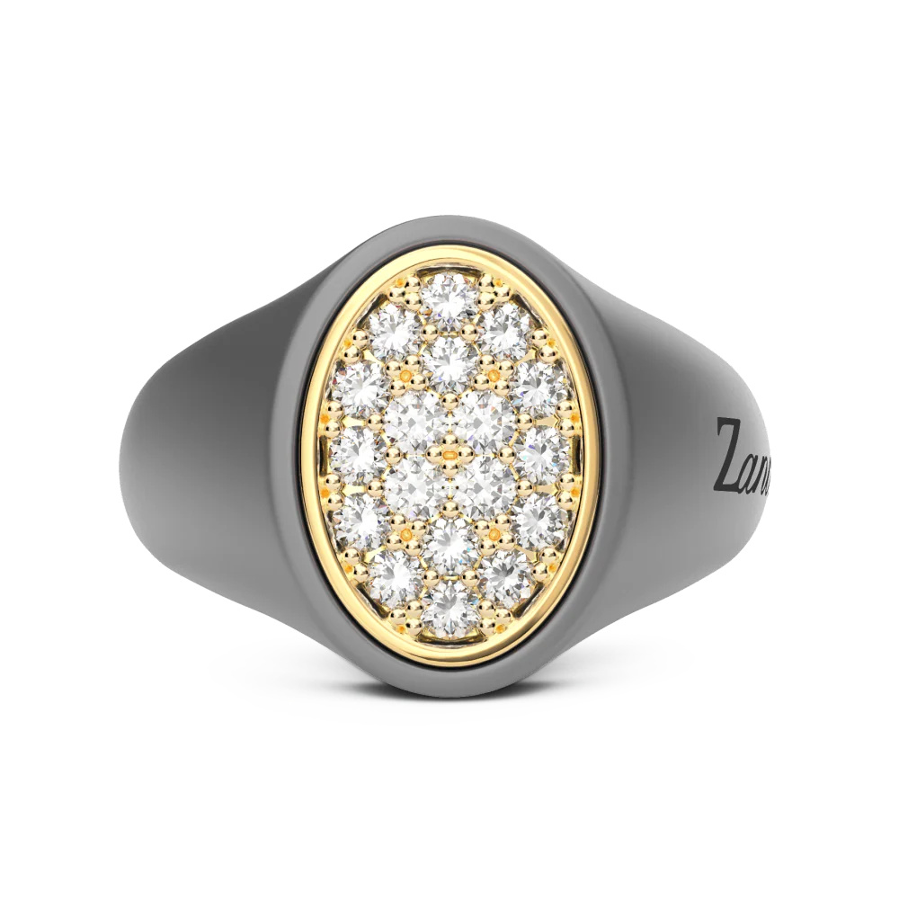 Zancan Ring In Titanium, 18Kt Gold, And Natural Diamonds